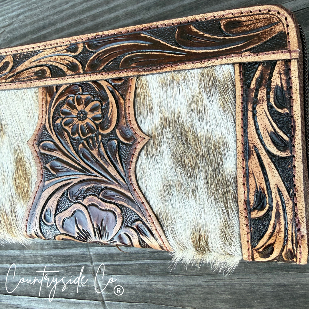 Countryside Co. - Adeline Cowhide Tooled Leather Wallet Wristlet
