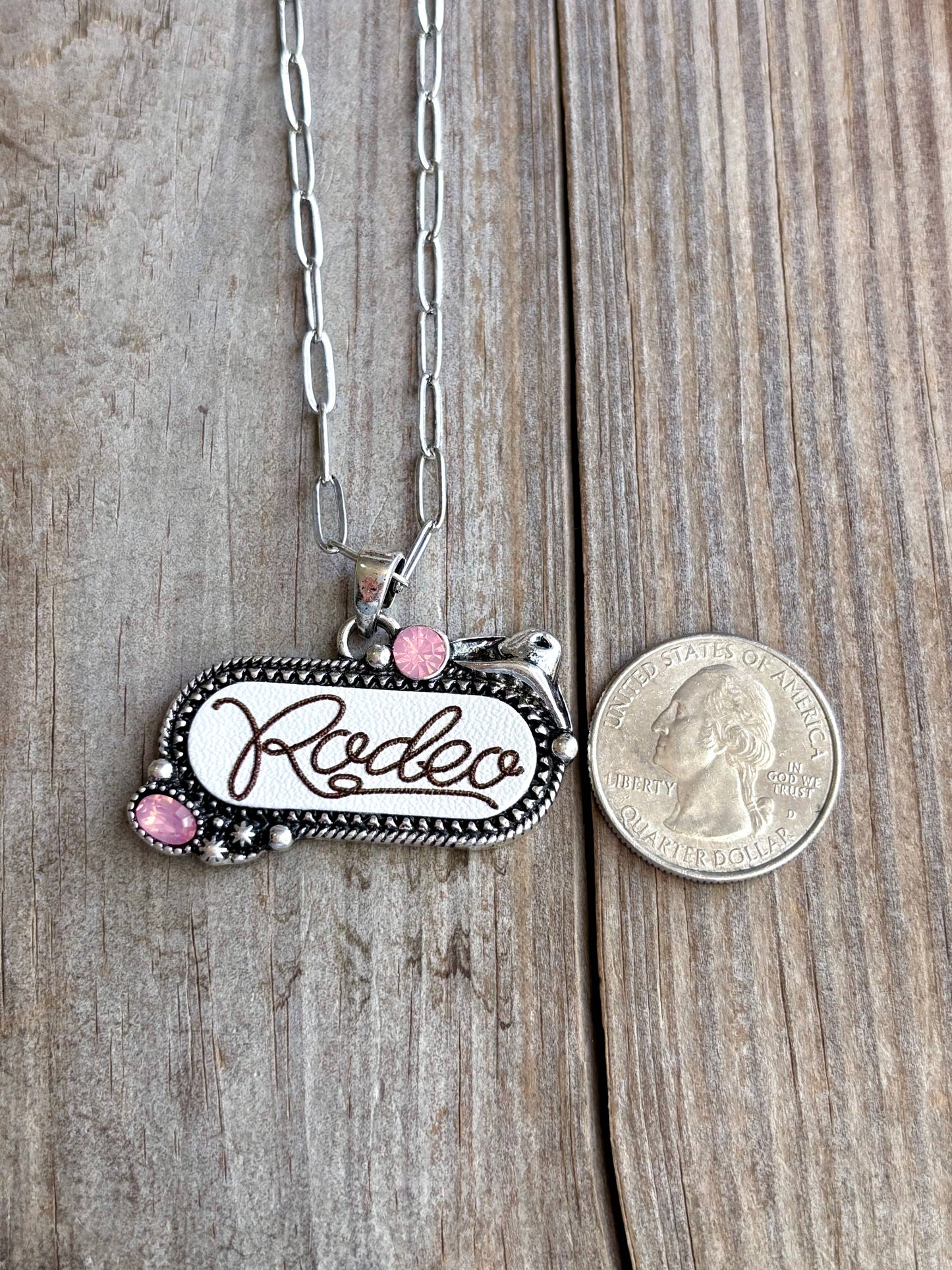 Boho Ranch Shop - Western RODEO Print Stone Pendant Chain Necklace: Turquoise