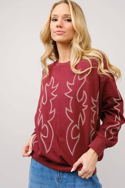 Western Boots Stitch Sweatshirt