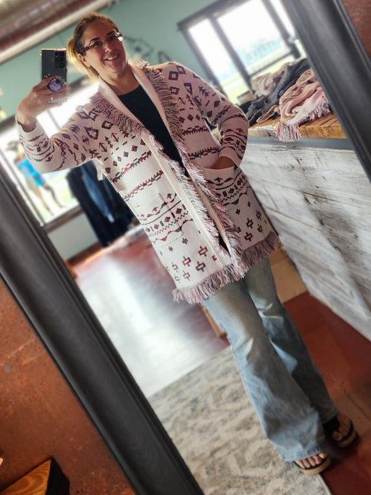 Fringe Shawl Collar Sweater Cardigan