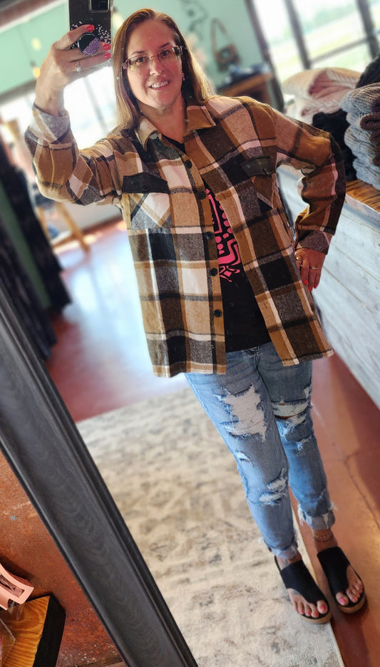 Plaid Print Button Down Shacket