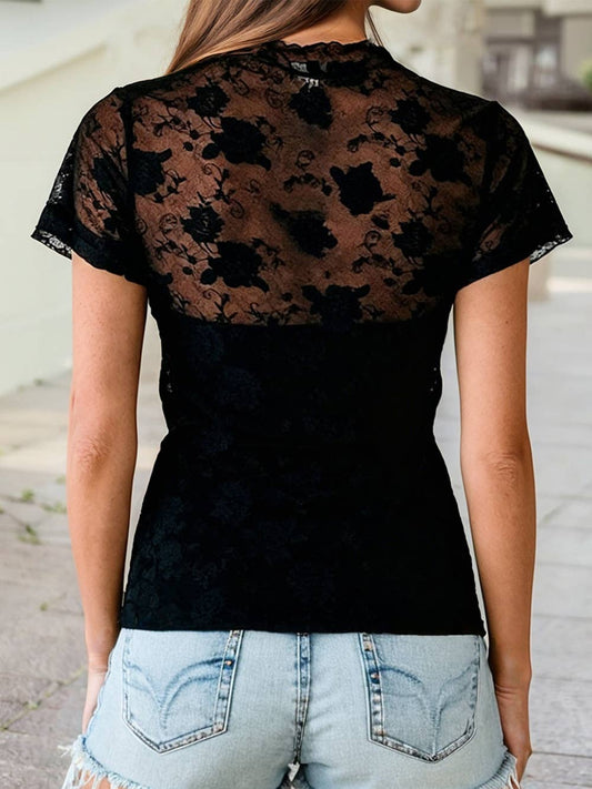 Black Floral Mesh Top