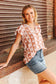 Rust Aztec Short Sleeve V-Neck Ruffle Sleeve Top
