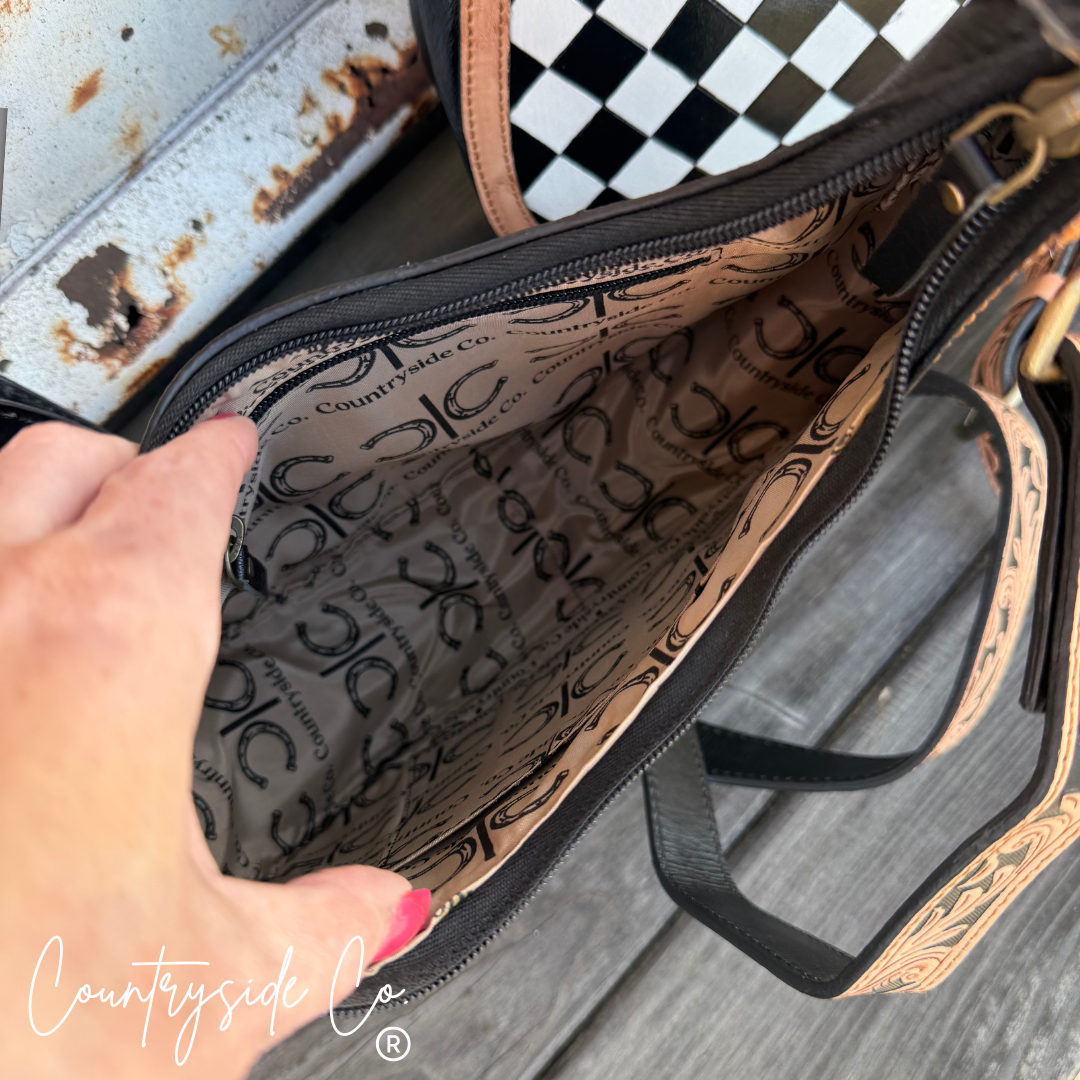 Brim Checkered Leather Purse
