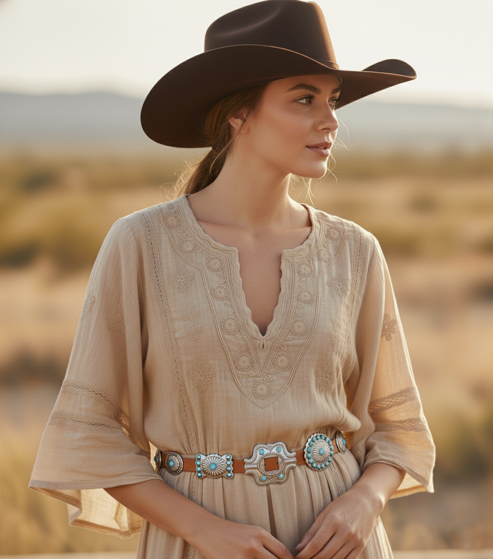 Most Wanted USA - Turquoise Dottie Floral Concho Belt: Black / L