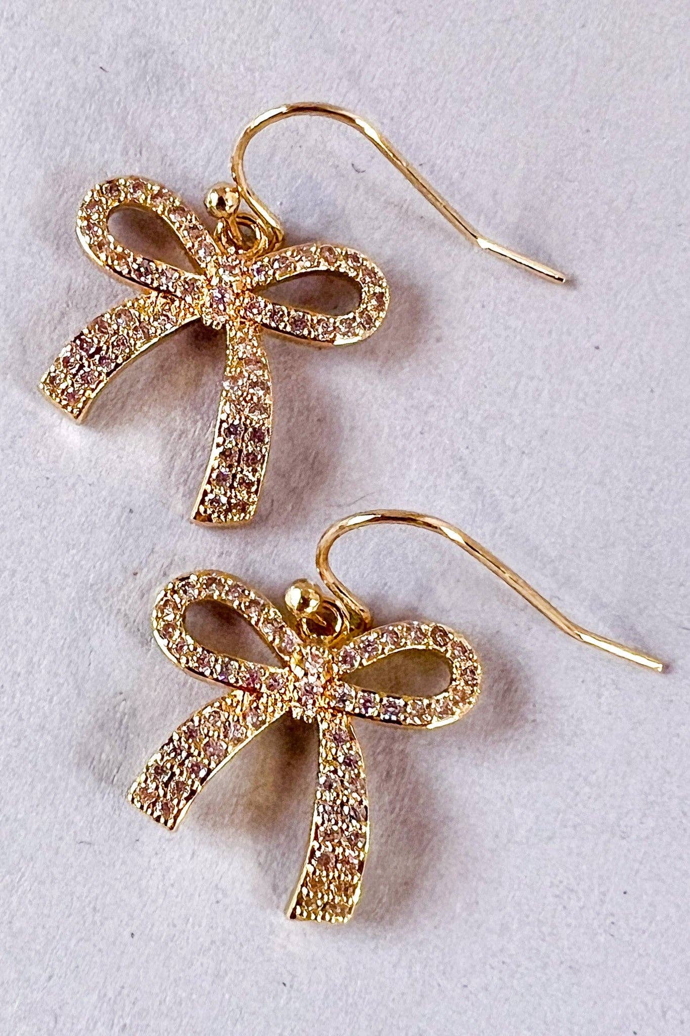 Dylan Designs - Rhinestone Bow Dangle Earrings EG4