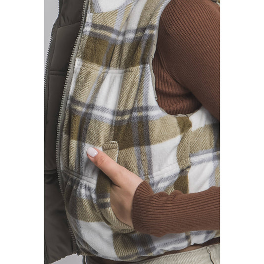 Reversible Plaid Solid Vest - Mocha