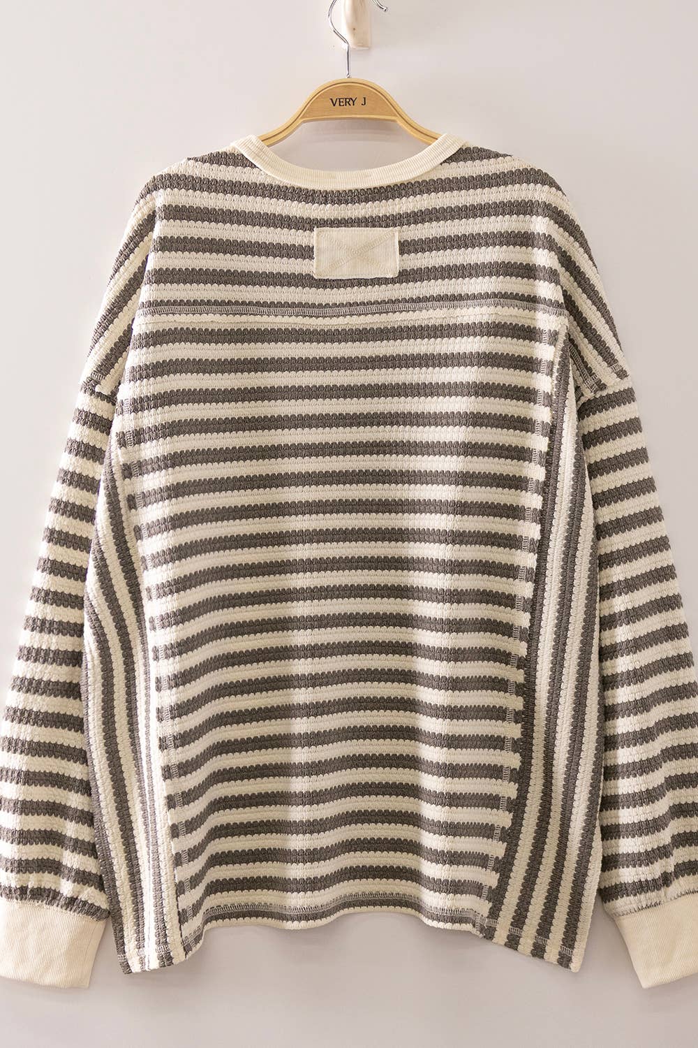 Stripe Waffle Top - Gray/Cream