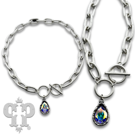 Austrian crystal teardrop chain necklace: Silver