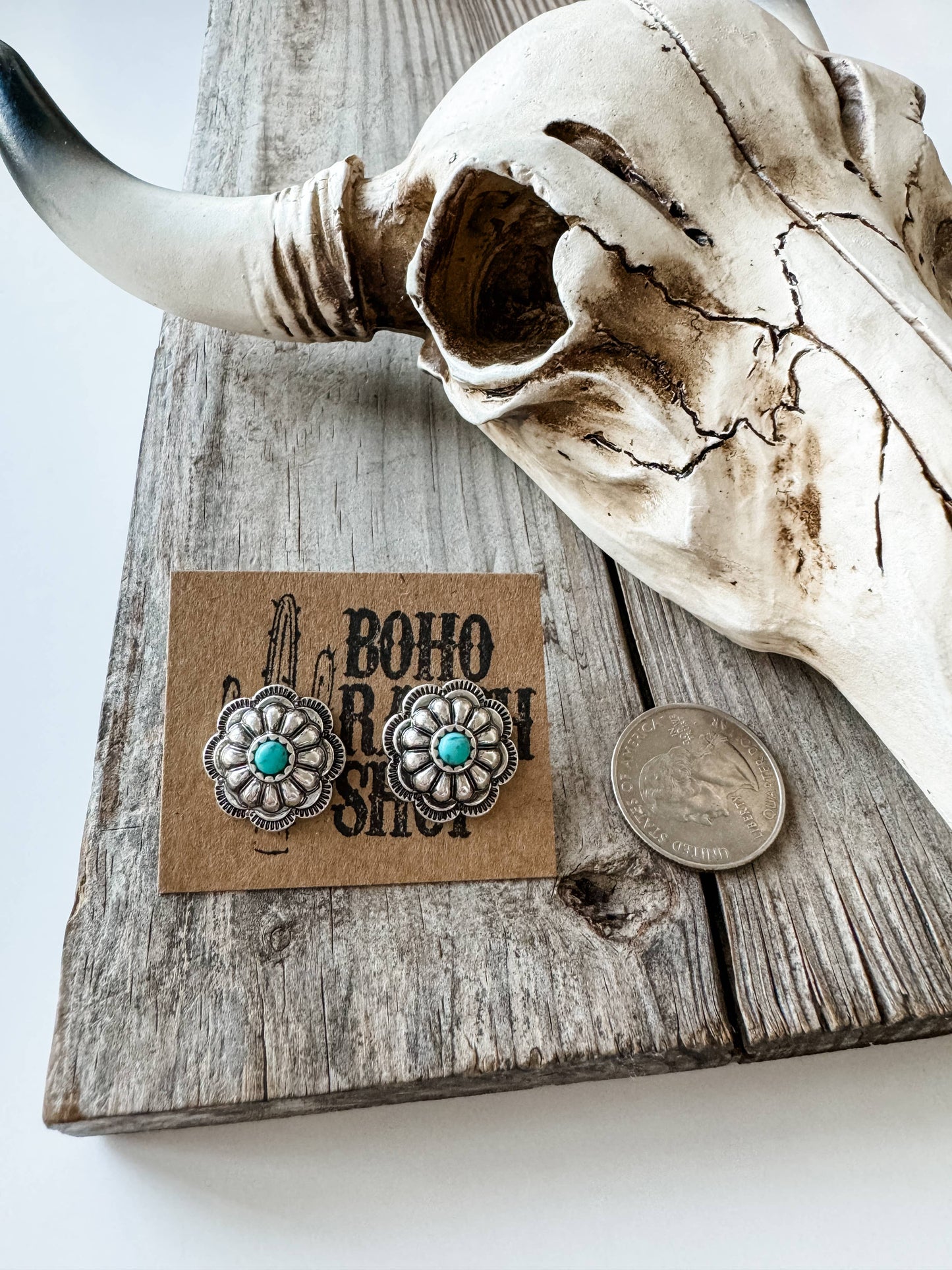 Boho Ranch Shop - Western Conch Concho Stud Earrings: TURQUOISE