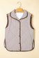 PRETTY BASH - Stripe Contrast Trim Snap Button Collared Vest: Brown Stripe / M