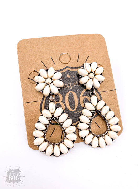 Pink Panache Brands - Western stone teardrop earring: White