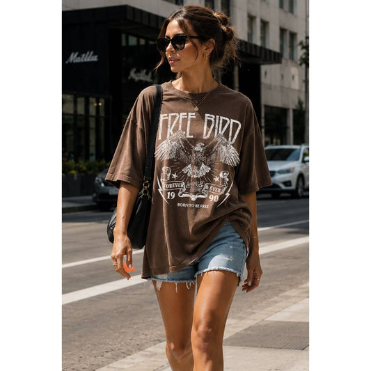 Free Bird Oversized Tee - Mineral Chocolate