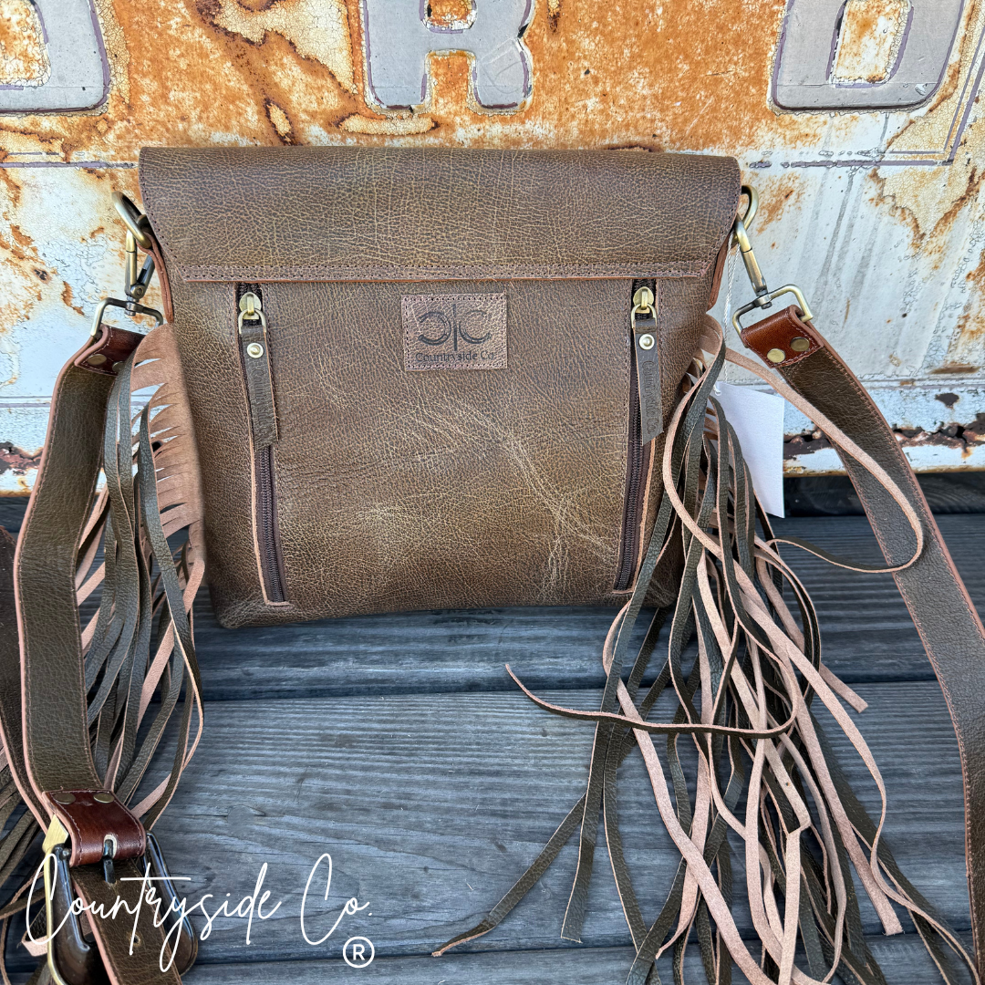 Georgia Western Cowhide Tooled Leather Fringe Purse