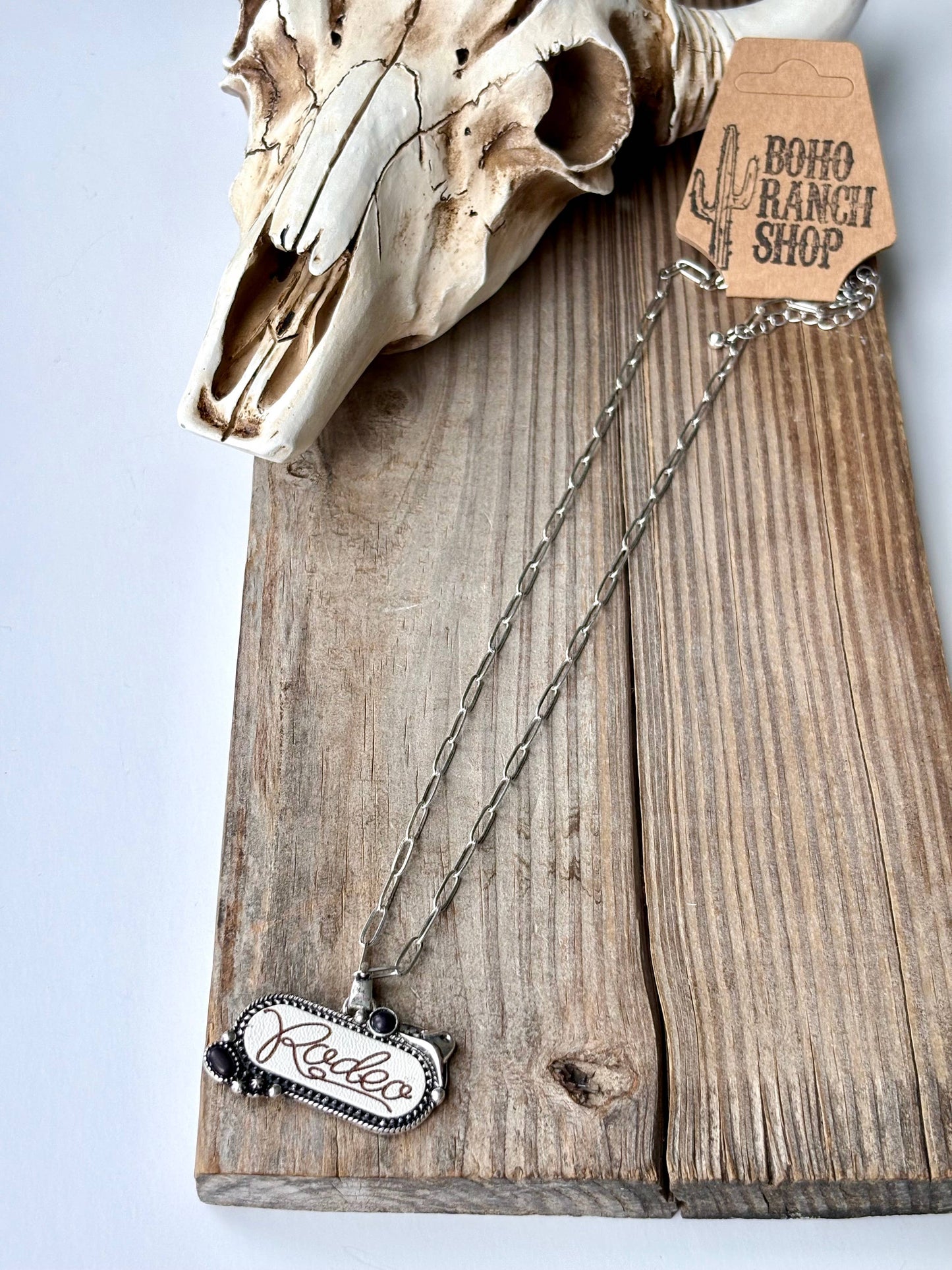 Boho Ranch Shop - Western RODEO Print Stone Pendant Chain Necklace: Turquoise