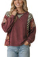 Vanilla Monkey - Round Neck Oversized Color Block Knit Top: BURGUNDY / 2-2-2(S-M-L)