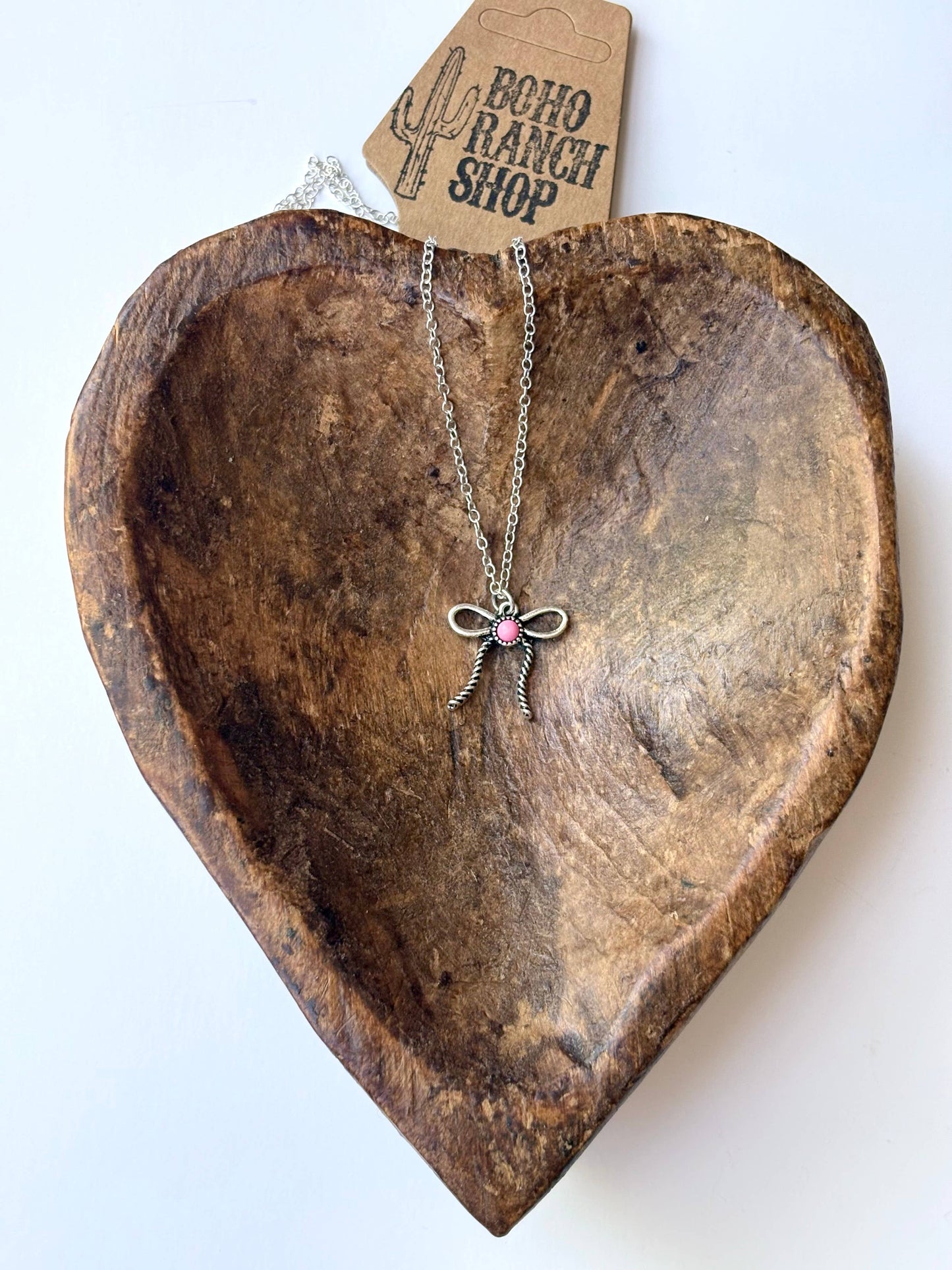 Bow Ribbon Pendant Chain Necklace: Turquoise
