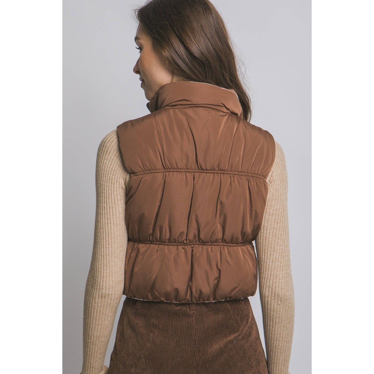 Reversible Plaid Solid Vest - Mocha