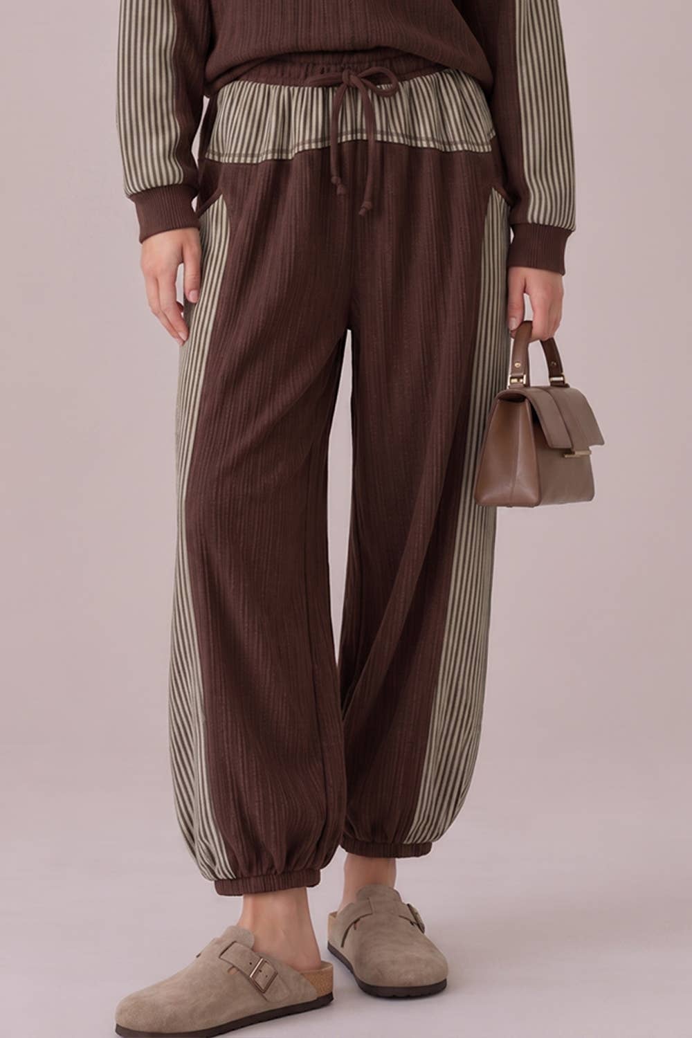 Chocolate Striped Panel Jogger Pants