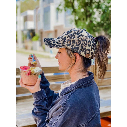 Leopard Denim Criss-Cross Cap