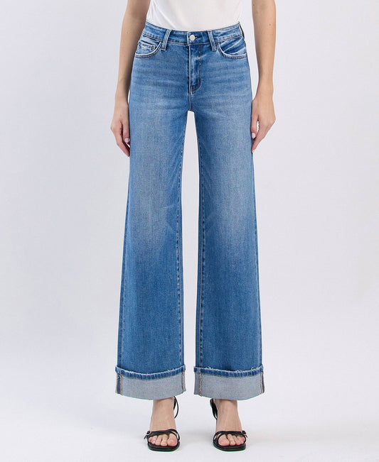 Westbury - High Rise Medium Wash Cuffed Wide Leg
