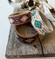 Aztec Pattern Seed Bead Leather Cuff Bracelet: WHITE + TURQUOISE