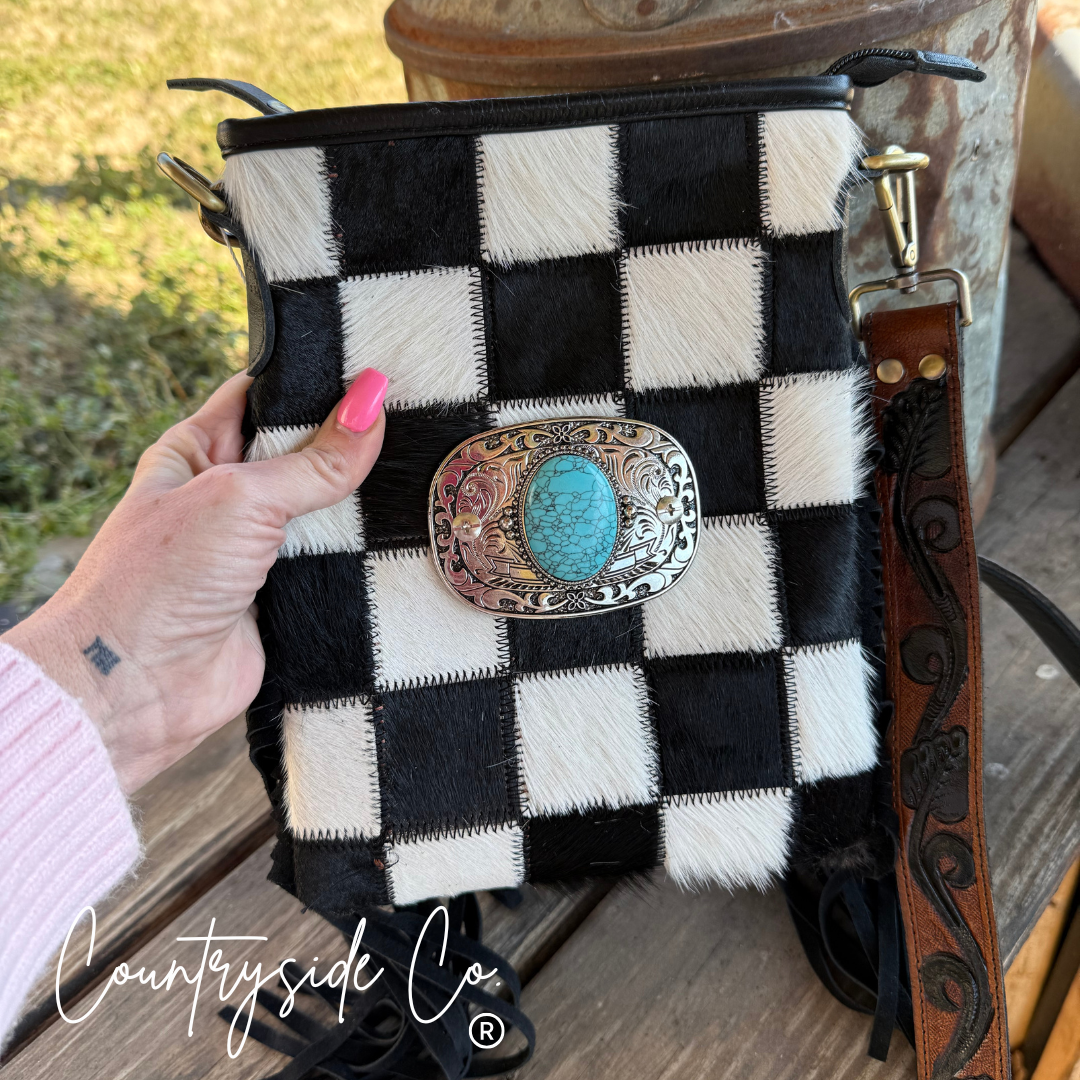 Countryside Co. - Bandit Checkered Buckle Fringe Purse