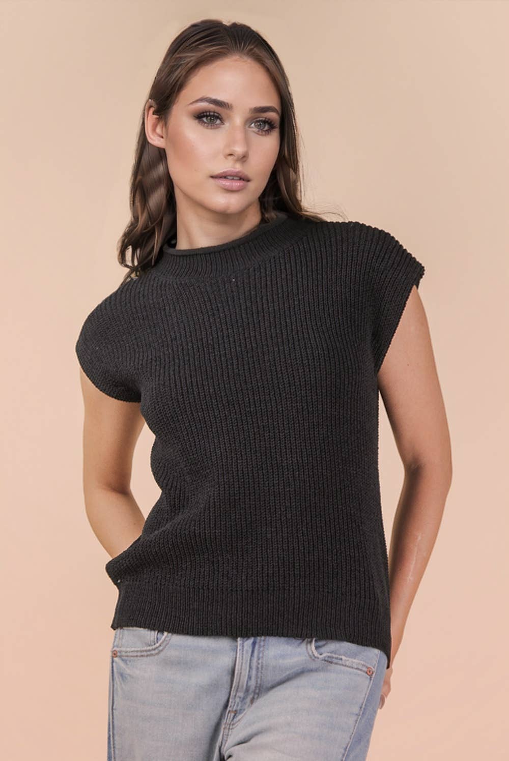 VERY J - 12W3112N-Oversized Soft Knit Sweater Vest Top: ECRU / S-M-L/2-2-2