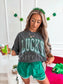 Faux Rhinestone Lucky Glitter Graphic Tee on Pepper