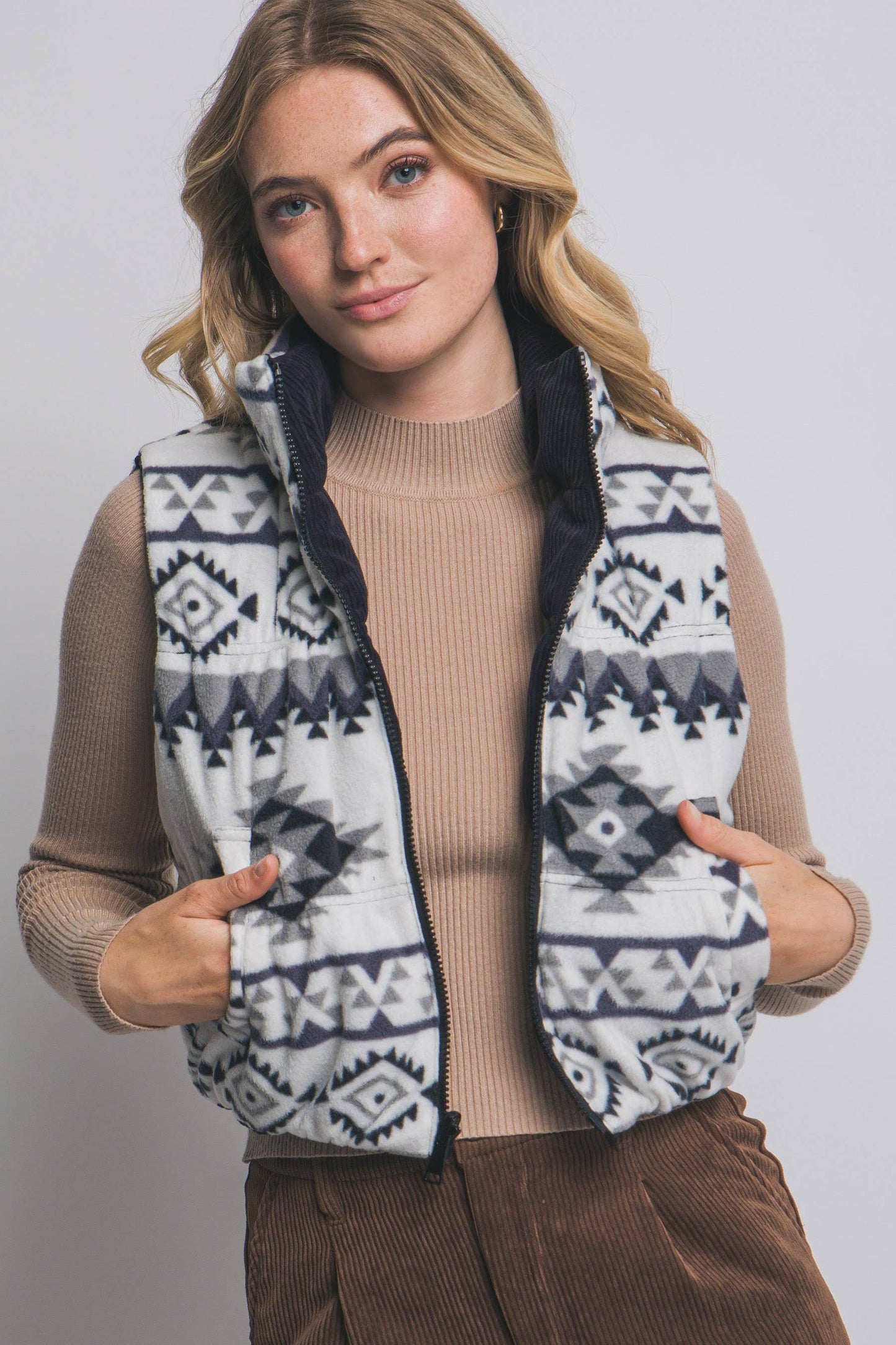 Black Aztec Reversible Corduroy Vest