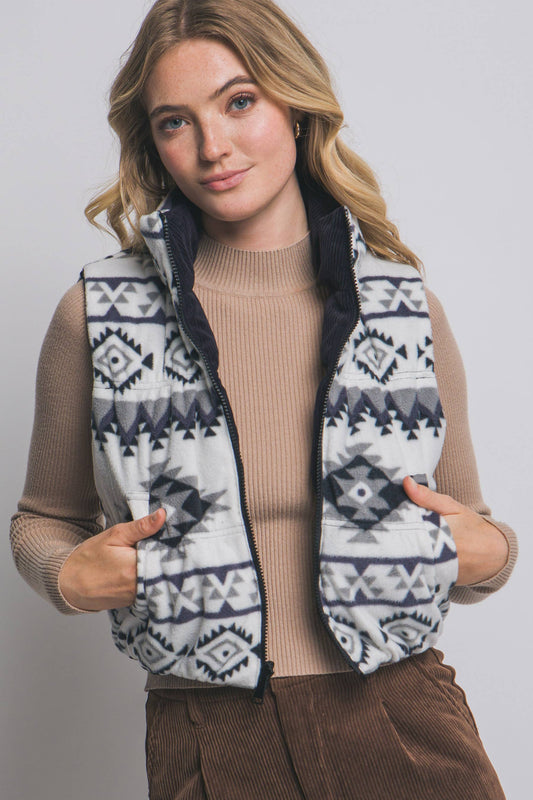 Black Aztec Reversible Corduroy Vest
