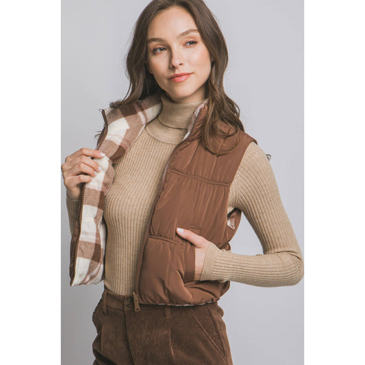 Reversible Plaid Solid Vest - Mocha