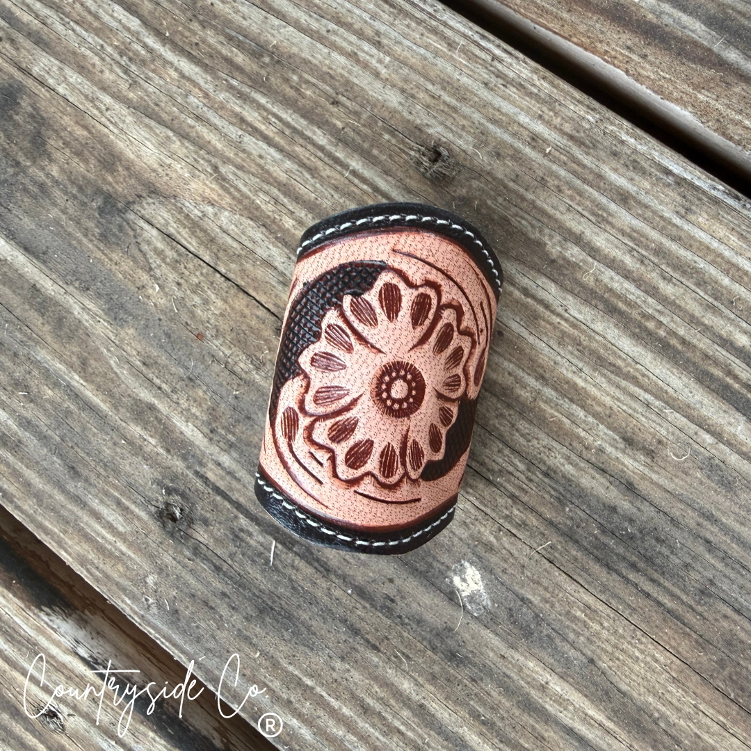 Countryside Co. - Tooled Leather Scarf Slides: Checkered