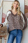 7th Ray - [PLUS SIZE] Animal Print V Neck Pullover Top T5777XL: Brown / 1X