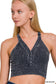Washed Button V-Neck Tank