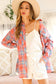 Vine & Love - Collared Pocket Detail Roll-Up Sleeve Plaid Shirt VT70146E: Coral / M
