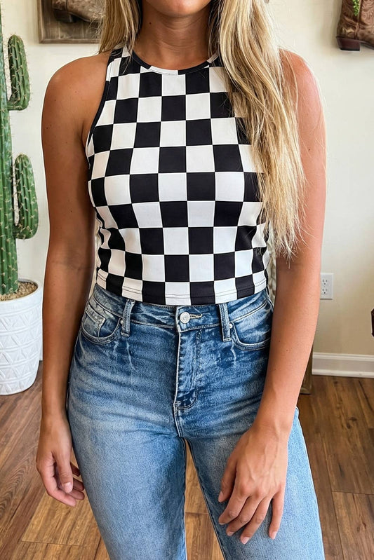 Black Checkered Slim Tank Top