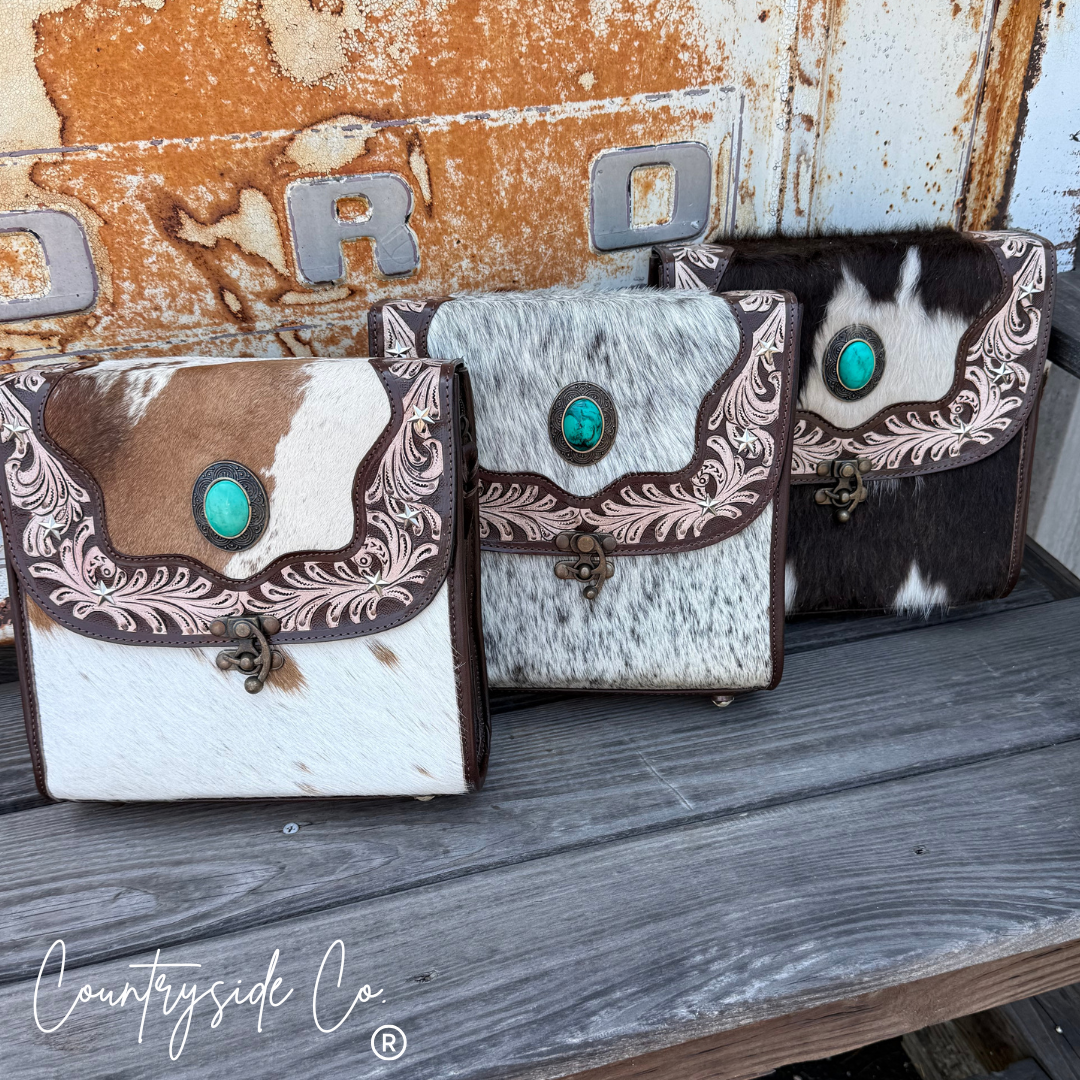 Countryside Co. - Driftwood Cowhide Tooled Leather Crossbody Purse