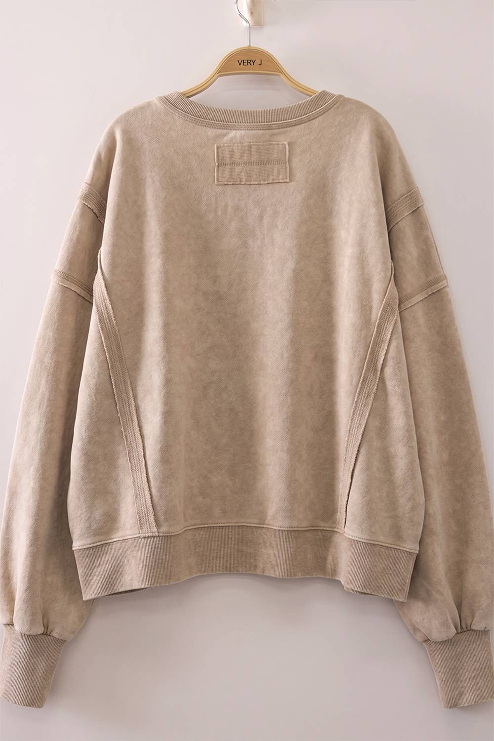 VERY J - NT12764X-PLUS SIZE Vintage Washed Sweatshirt: BLACK / 1XL-2XL-3XL/3-2-1