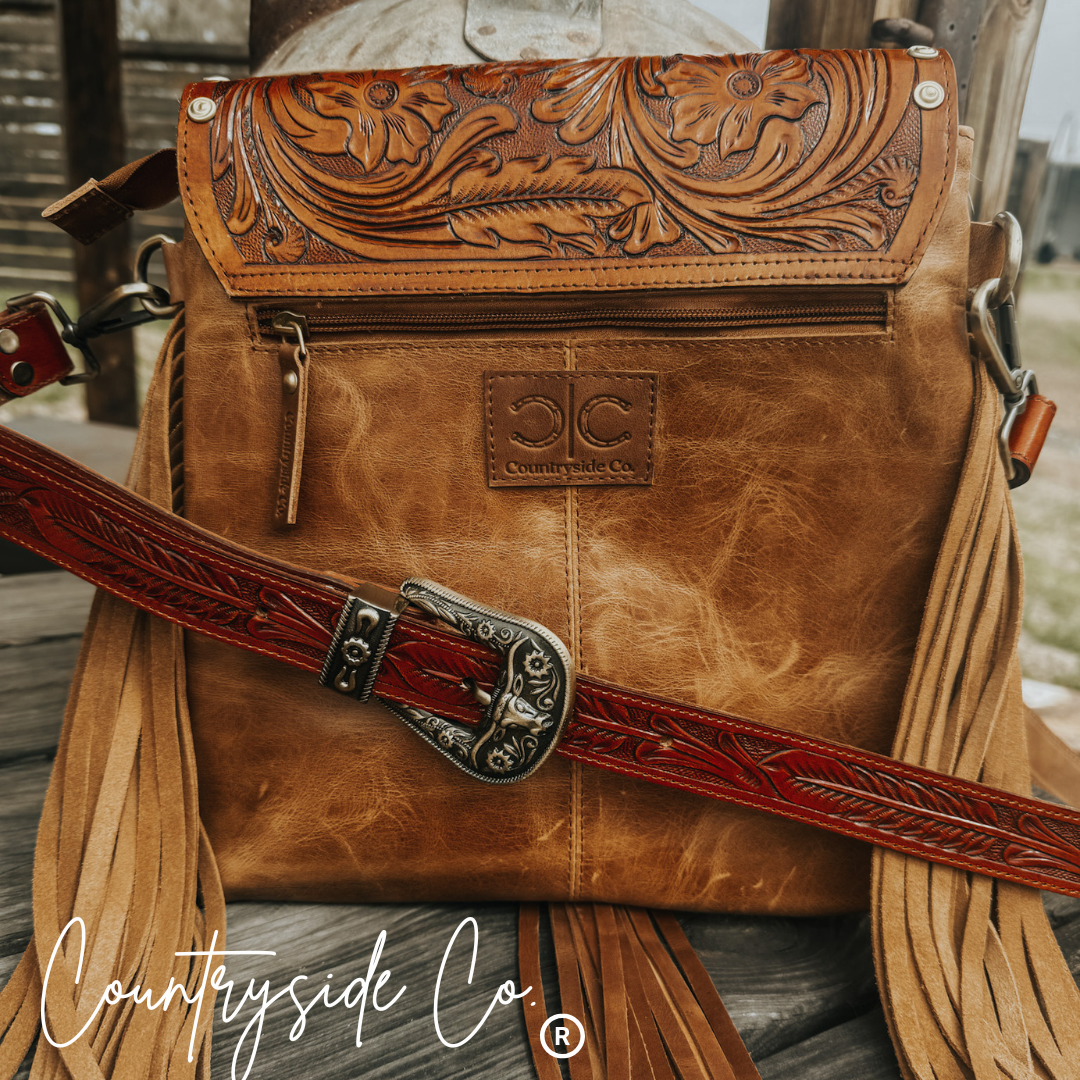 Countryside Co. - Chisholm Trail Cowhide and Tooled Leather Purse