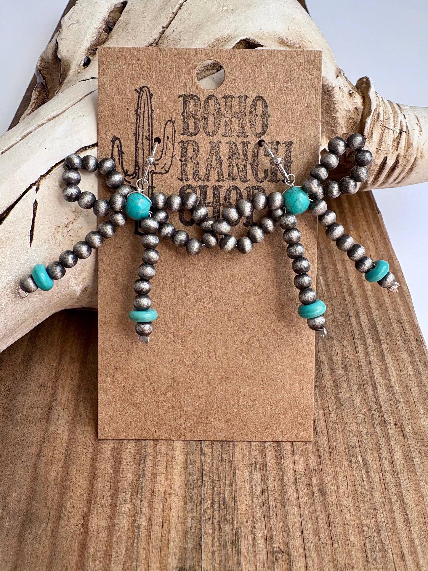 Boho Ranch Shop - Western Navajo Style Bead Coquette Bow Earrings: PINK