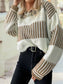 Two Tone Striped Patchwork Drop Shoulder Sweater: Khaki