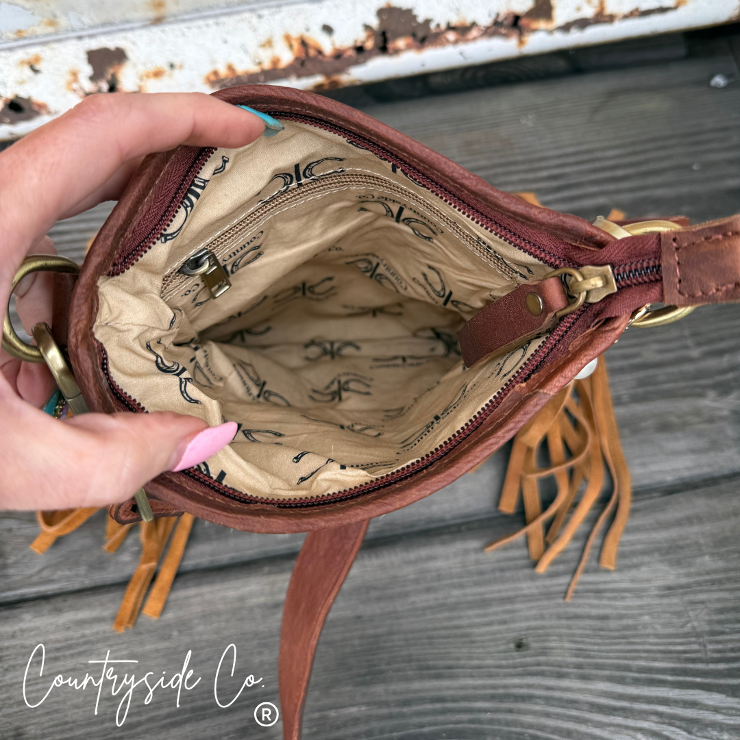 Countryside Co. - Whiskey Luxe Checkered Cowhide Fringe Purse