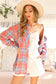 Vine & Love - Collared Pocket Detail Roll-Up Sleeve Plaid Shirt VT70146E: Coral / M