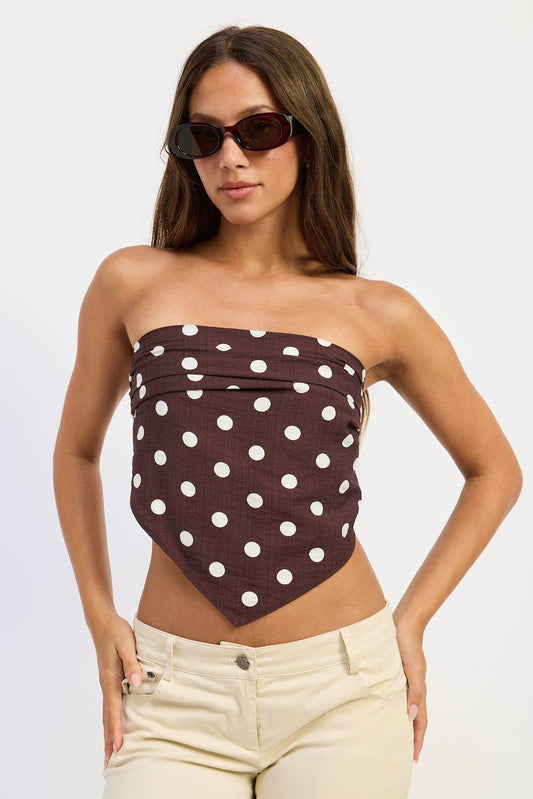 Polka Dot Satin Scarf Top - Espresso