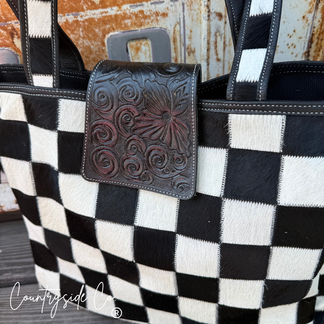 Countryside Co. - The Homestead Cowhide Checkered Tote Carryall: Black