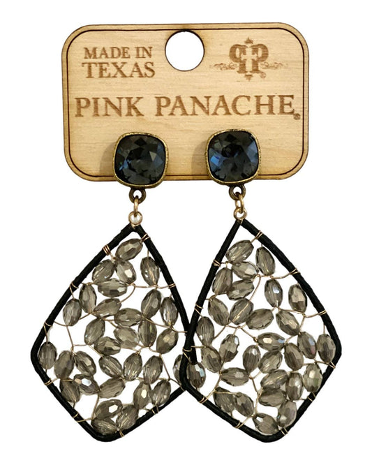 Woven bead diamond shaped earring with Austrian crystal: Gray