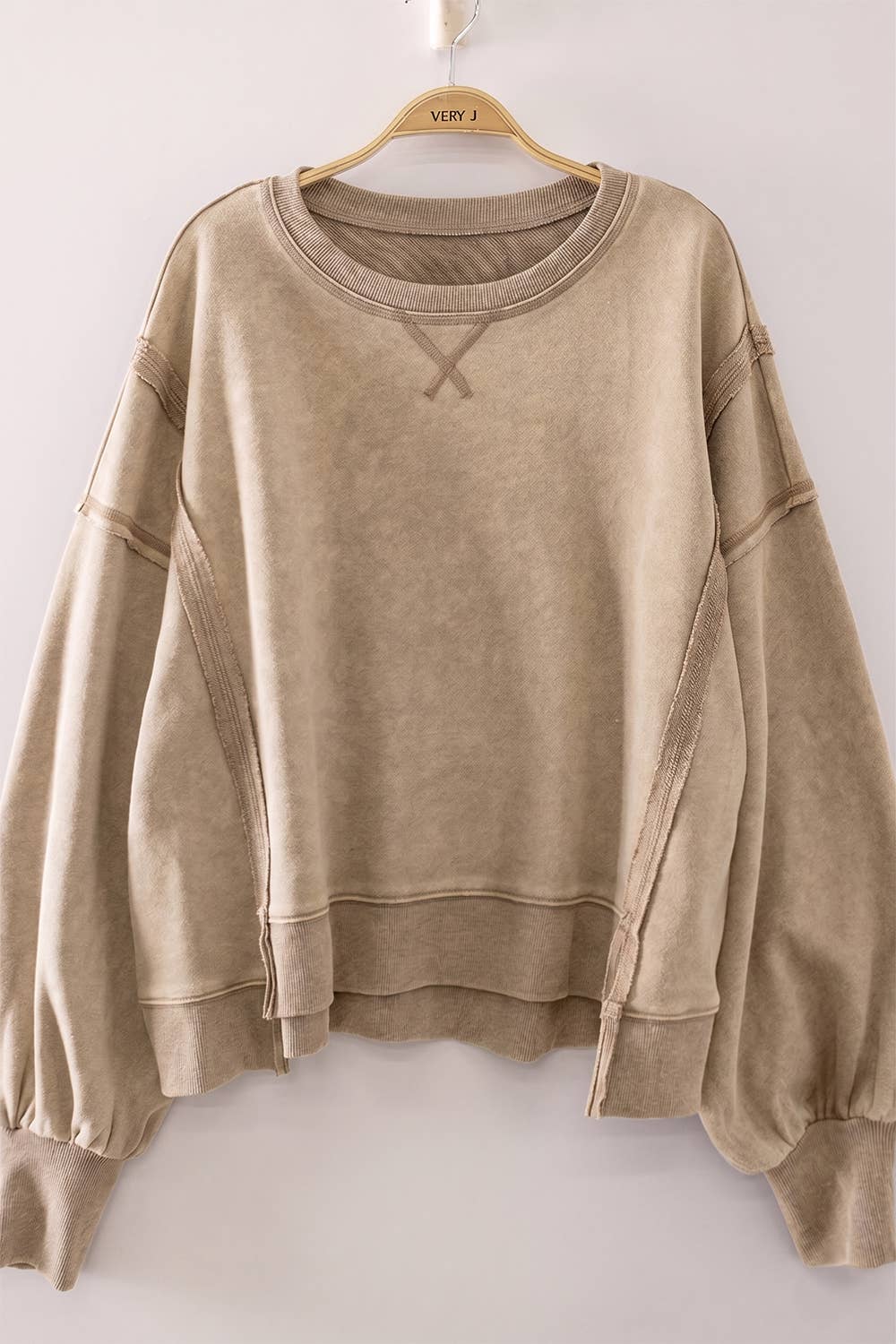 VERY J - NT12764X-PLUS SIZE Vintage Washed Sweatshirt: BLACK / 1XL-2XL-3XL/3-2-1