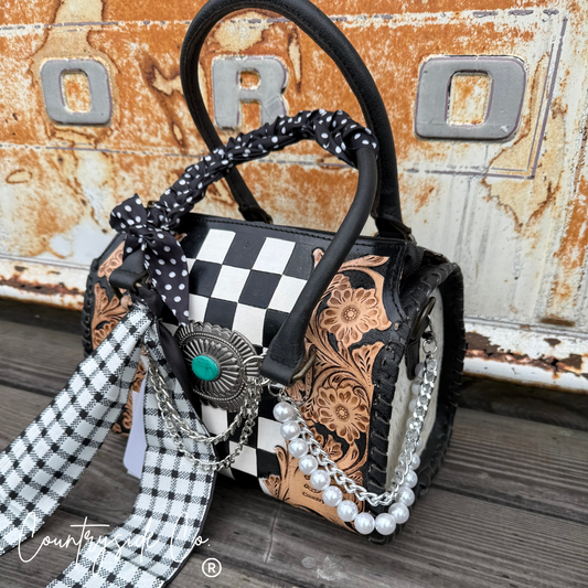 Sloane Deluxe Tooled Leather Checkered Speedy Bag