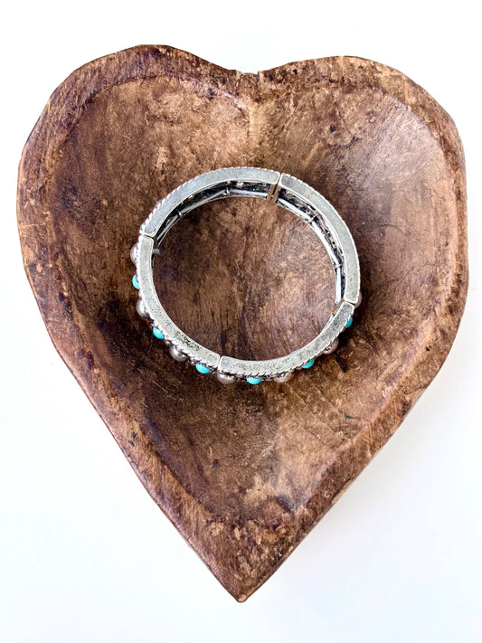 Turquoise Stone Studded Western Style Stretch Bracelet: Turquoise